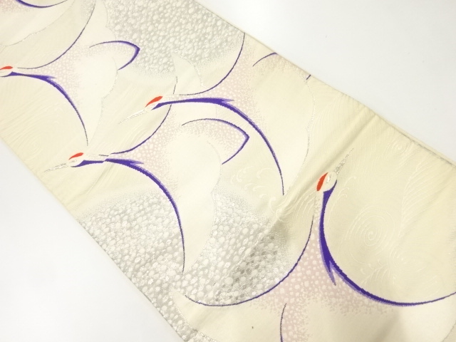 アンティーク　群鶴模様織り出し袋帯(材料)